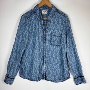 Holding Horses Anthropologie Top Womens 8 Blue Ikat Pattern‎ Tencel Boho Western